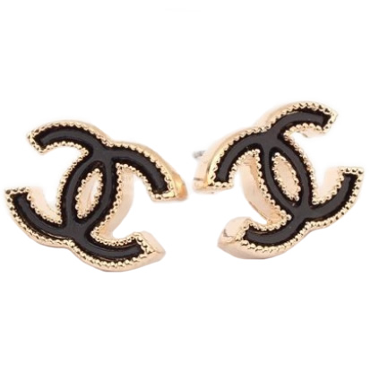 Double C Style Gold Tone Black Earrings Double C Gold Tone Thick Black Earrings 1