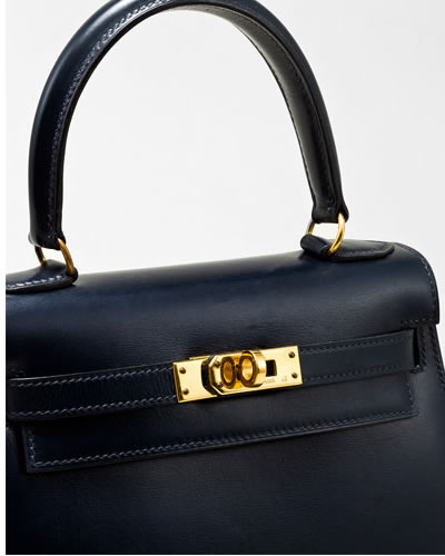 Hermes Mini Kelly 20cm Navy Leather Handbag  