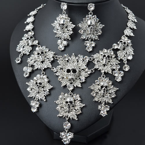 Trendy Rhinestone Skull Necklace And Earrings Set Rhinestone Skull Necklace Earrings Set1 Jpg