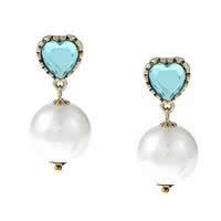 BETSEY JOHNSON Goldtone Faux Pearl Heart Drop Earrings