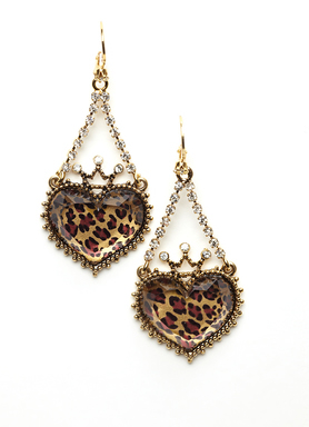 BETSEY JOHNSON Leopard Crown Heart Drop Earrings