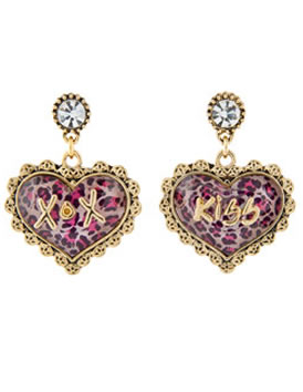 BETSEY JOHNSON Pink Leopard Heart Drop Earrings