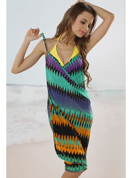 Geometric Open Back Cover up Beach Dress