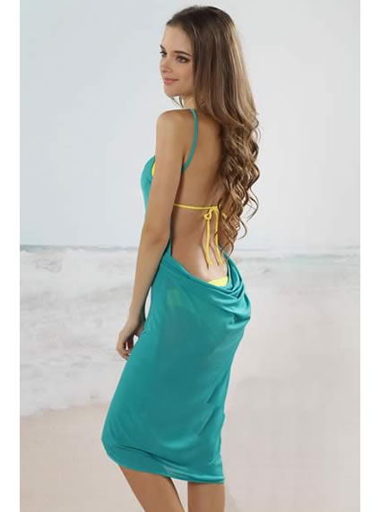 Emerald Green Open Back Cover up Beach Dress