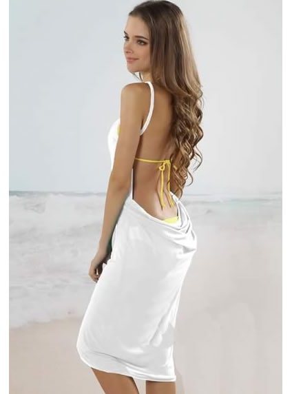 White Open Back Cover up Beach Dress