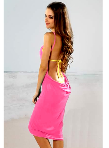 Hot Pink Open Back Cover up Beach Dress
