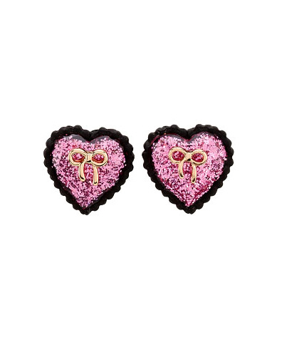 Betsey Johnson Glitter Heart Bow Stud Earrings