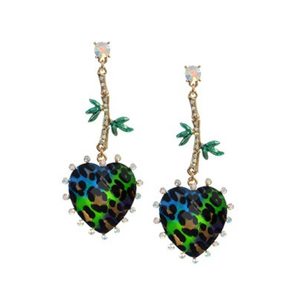 Jungle Leopard Heart Bamboo Drop Earrings