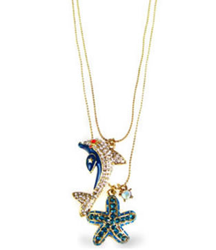 Dolphin and Starfish 2 Row Necklace