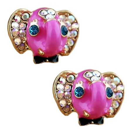 Betsey Johnson Rhinestone Fox Earrings Pierced Posts Pink Goldtone | eBay