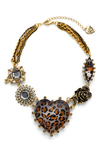 Betsey Johnson Leopard Heart Collar Necklace 