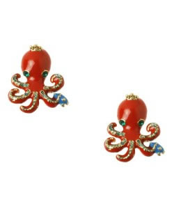 Betsey Johnson Critter Boost Octopus Stud Earrings in Red