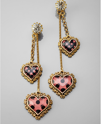 Betsey Johnson Polka Dot Dangle Heart Earrings