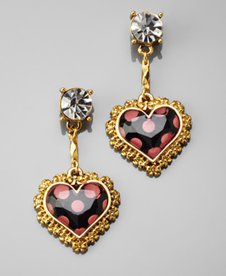 Betsey Johnson Polka Dot Drop Heart Earrings