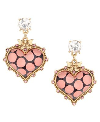 Betsey Johnson Polka Dot Large Heart Earrings