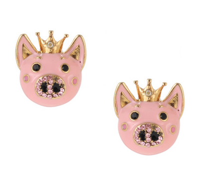 Betsey Johnson Rose Garden Pig Stud Earrings