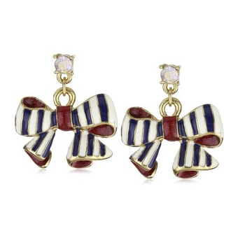 Betsey Johnson Spectator Striped Bow Drop Earrings