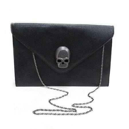 Black Skull Envelope Clutch Purse