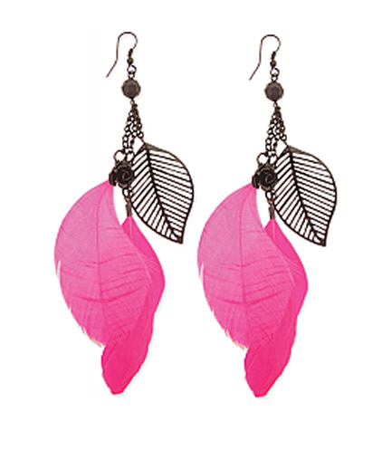 ZAD Black & Pink Feather Dangle Earring 