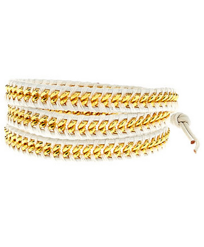Chan Luu White Chain and Leather Wrap Bracelet