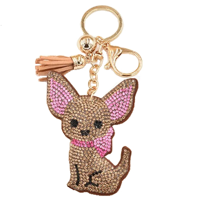 Chihuahua Dog Rhinestone Keyring