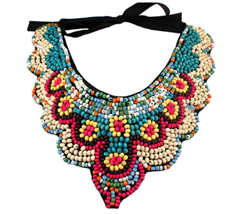 Colorful Wood Bead Bib Necklace