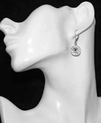 Round Silver Crystal Drop Earrings