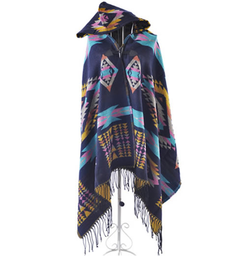 Geometric Poncho Cape Wrap in Blue