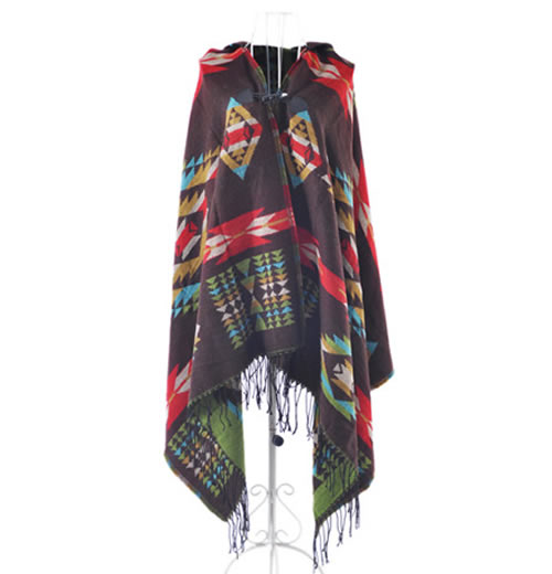 Geometric Poncho Cape Wrap in Brown