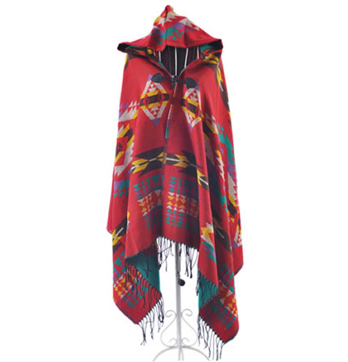 Geometric Poncho Cape Wrap in Red