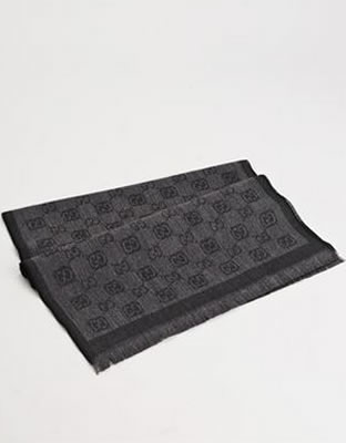 Gucci Unisex Dark Grey Logo Wool Scarf