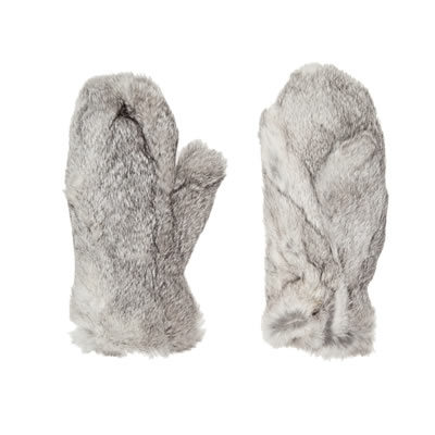 Hat Attack Rabbit Fur Mittens in Grey