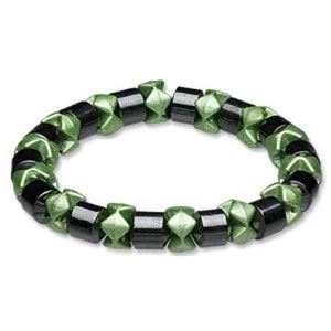 Ladies Hematite Green Black Pearl Magnetic Stretch Health Bracelet
