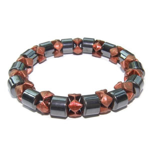 Ladies Hematite Orange Black Pearl Magnetic Stretch Health Bracelet