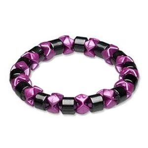 Ladies Hematite Pink Black Pearl Magnetic Stretch Health Bracelet