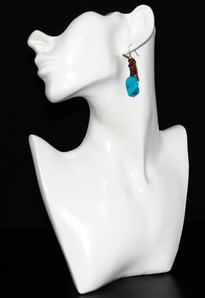 Hippie Chic Trendy Blue Nugget Wrap Drop Earrings