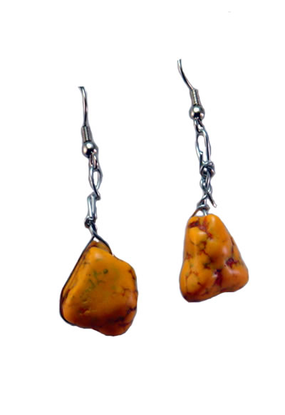 Hippie Chic Trendy Orange Nugget Wire Drop Earrings