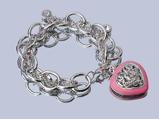 Couture Style Pink Heart Starter Silver Charm Bracelet 