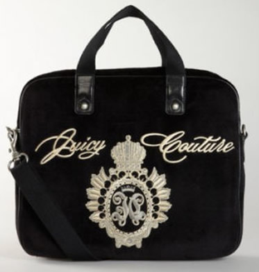 Juicy Couture Black Velour Laptop Case with Strap