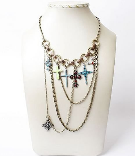 Lucky Brand Colorful Multi Chain Fringe Cross Necklace