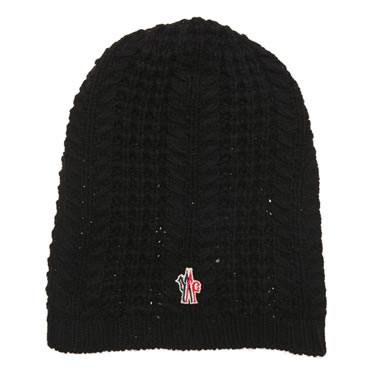 Moncler Black Waffle Knit Oversized Hat