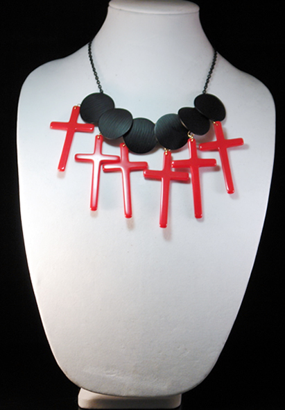 Multi-Cross Red Dangle Necklace 