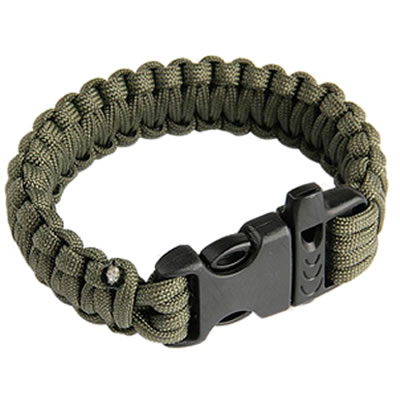 Paracord Survival Rescue Bracelet with Whistle Buckle (Olive Green)