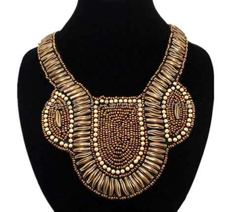 Pharaoh Bronze Bead Bib Necklace