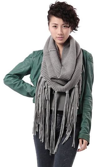 Dark Grey Pullover Tassel Fringe Scarf