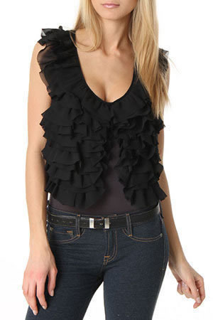 Romeo and Juliet Couture Ruffle Vest In Black