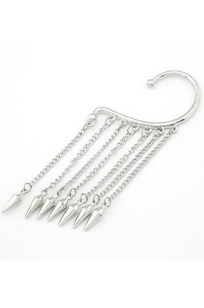 Silver Spike Tassel Ear Cuff