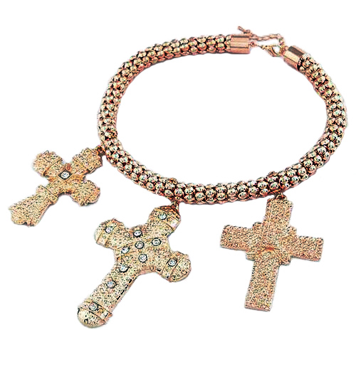 3 Cross Choker Statement Necklace