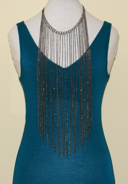 Super Long Fringe Necklace in Gunmetal