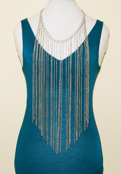 Super Long Fringe Necklace in Silver